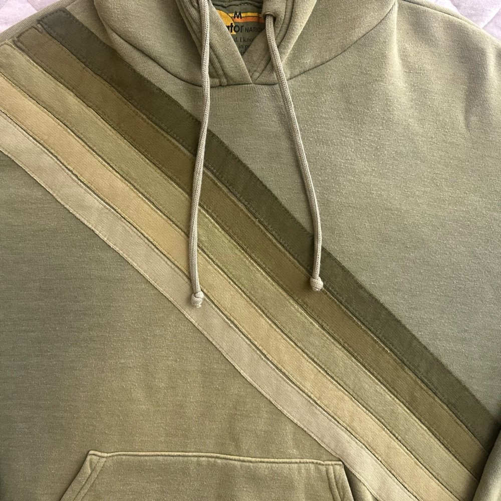 Cross Stripe Relaxed Pullover Hoodie Faded Army - Picture 3 of 5